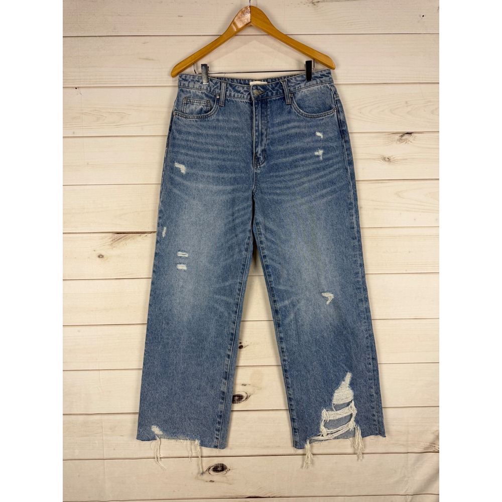 Böhme Jeans Womens 30 Medium Wash Distressed Wide Leg Frayed Hem